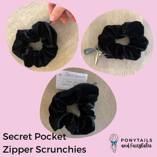 Secret Pocket Zipper Scrunchie - Shiny Rainbow - Ponytails and Fairytales