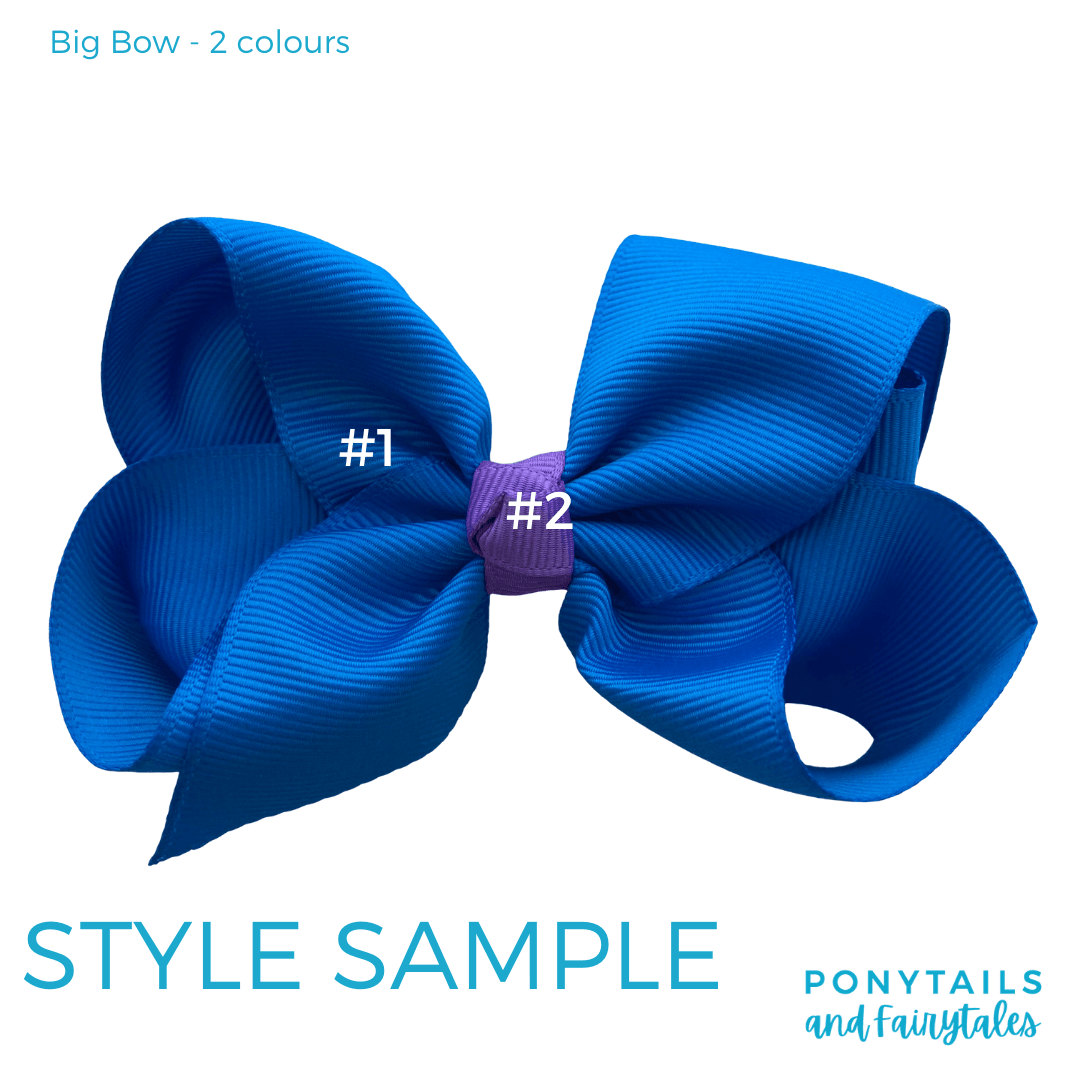 Custom Colours: Choose Your Own (2) Assorted Hair Accessories School Ponytails - Colours Big Bow - 4 inch - School Size