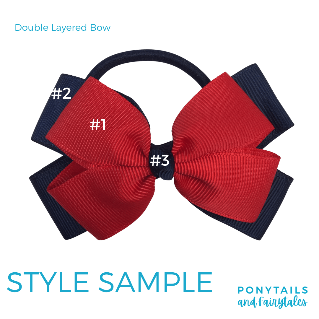 Custom Colours: Choose Your Own (3) Assorted Hair Accessories School Ponytails - Colours Double Layered Bow (tie)