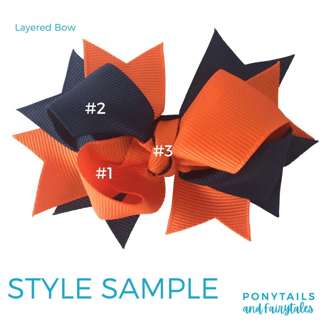 Custom Colours: Choose Your Own (3) Assorted Hair Accessories School Ponytails - Colours Layered Bow Clip