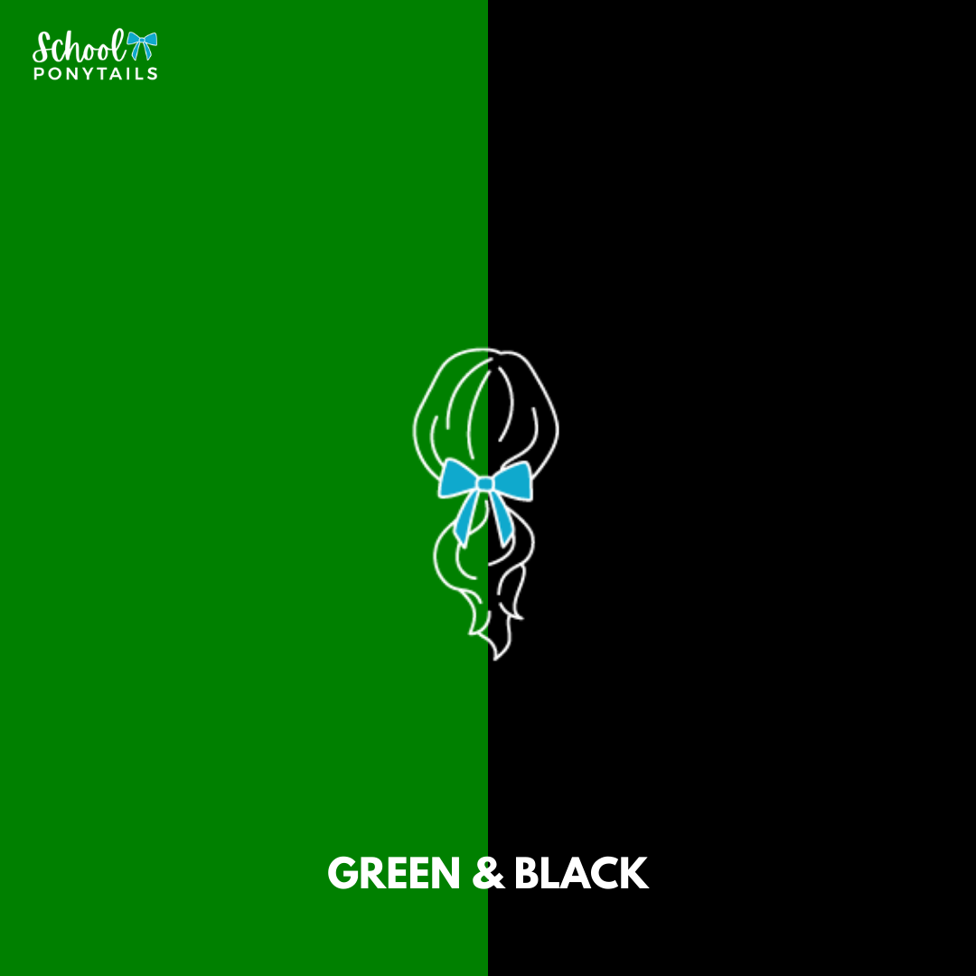Green & Black Hair Accessories Assorted Hair Accessories School Ponytails - Colours