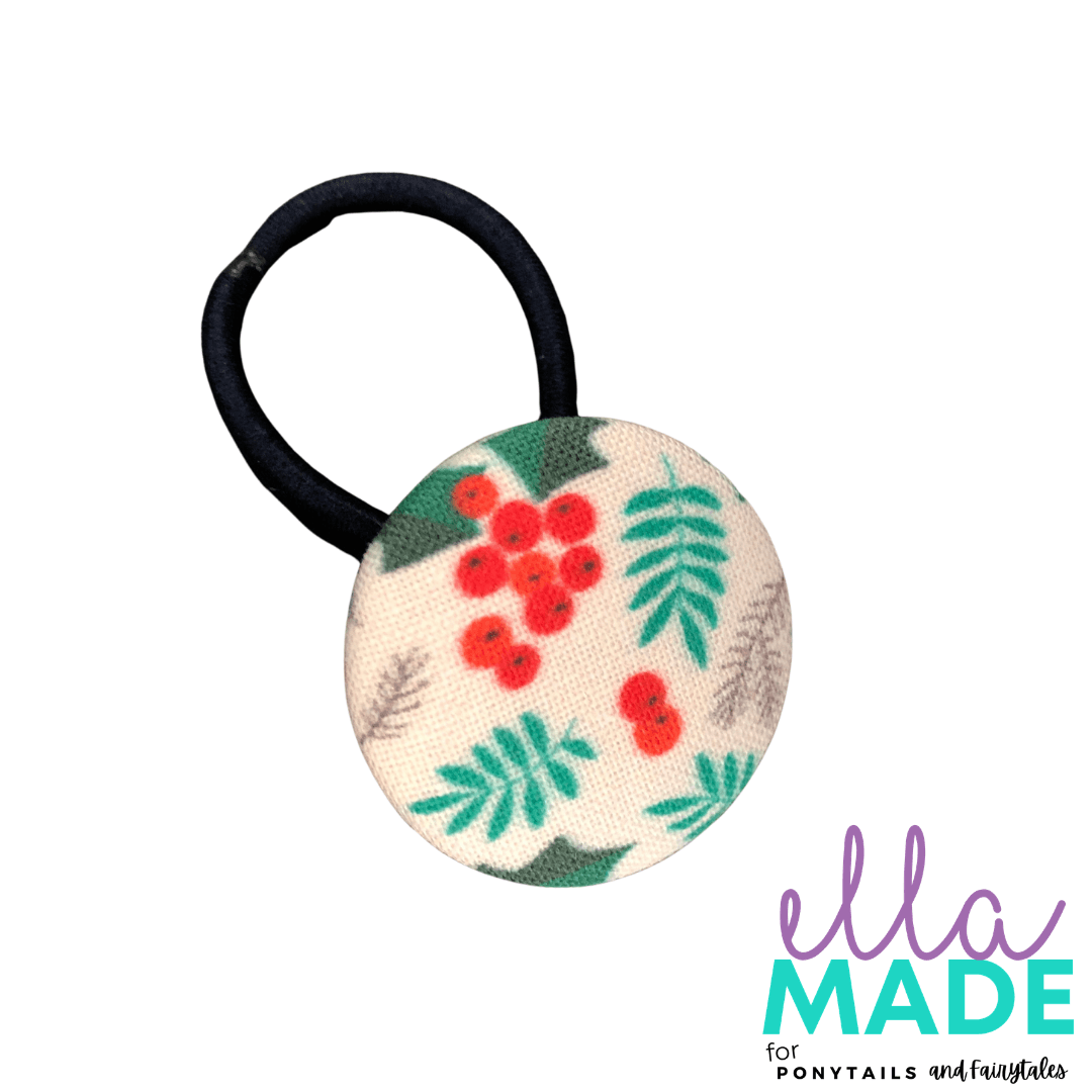 Limited Edition: Christmas Holly Covered Buttons Hair clips Ella Made Hair Tie