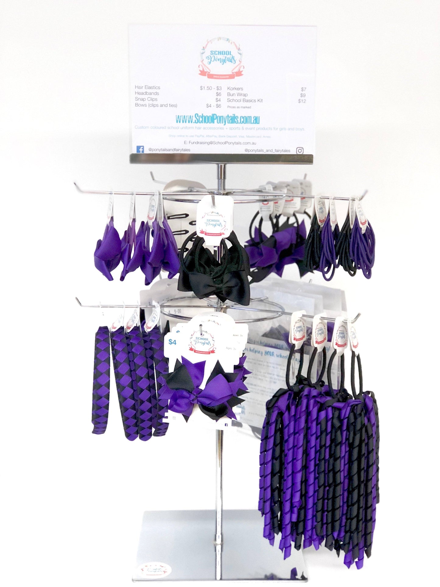 Stockist Counter Display: Regular Spinner - Spinner Display - School Uniform Hair Accessories - Ponytails and Fairytales