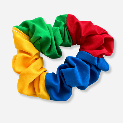4 Faction Rainbow Scrunchies - Red, Blue, Green, Yellow - Ponytails and Fairytales