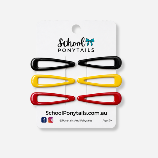 Black + Red + Yellow Snap Clip Set - Ponytails and Fairytales