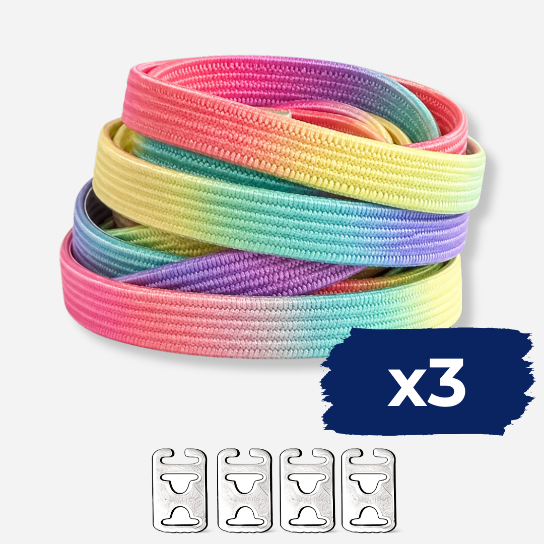 No Tie Elastic Shoelaces - Pastel Rainbow