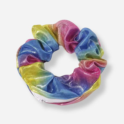Secret Pocket Zipper Scrunchie - Shiny Rainbow