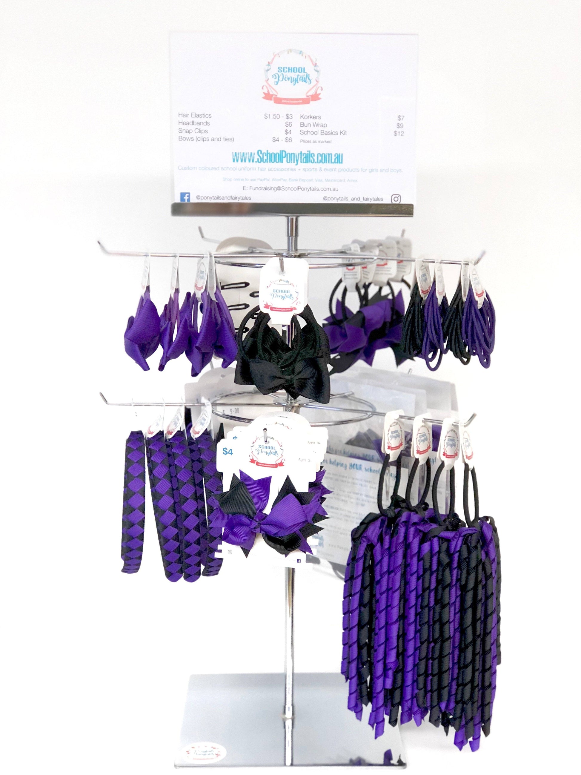 Stockist Counter Display: Regular Spinner - Spinner Display - School Uniform Hair Accessories - Ponytails and Fairytales